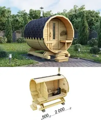 Баня бочка Мини с крыльцом
