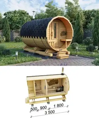 Баня бочка Стандарт с крыльцом Баня бочка Стандарт с крыльцом